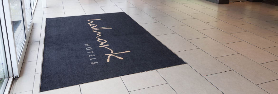 black coir mat at hotel entrance