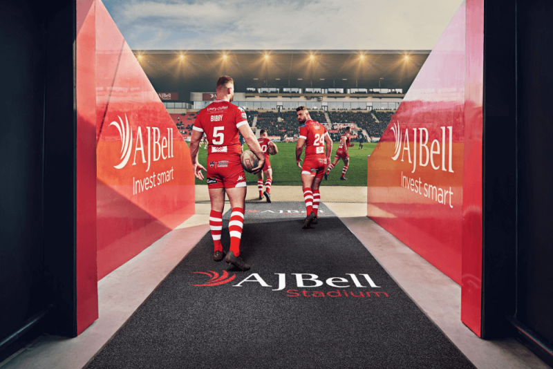 Outdoor logo mat used at a rugby match