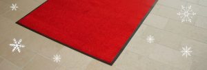 Large red event mat with snowflakes
